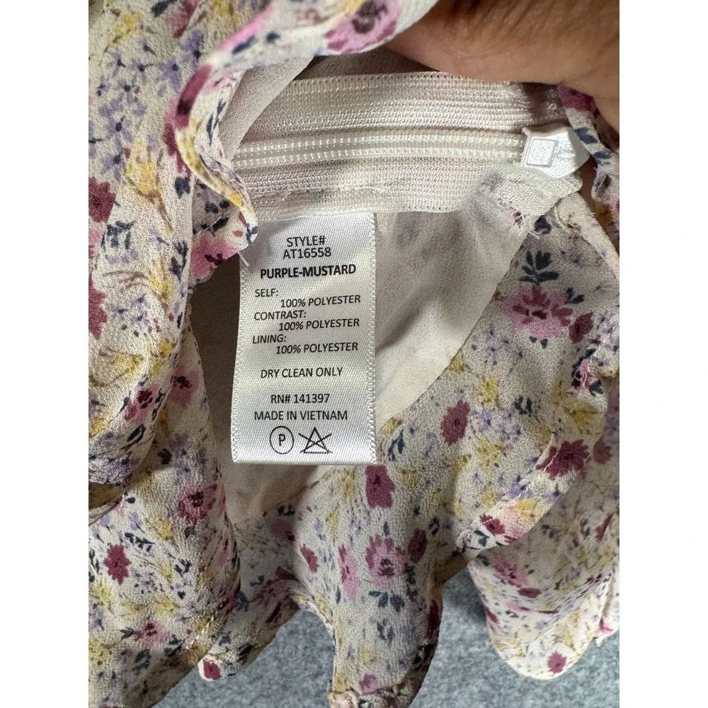 ASTR the Label Purple Mustard Floral Ruched Peplum Top AT16558‎ XS Womens
